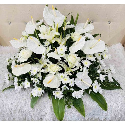 casket flowers all white